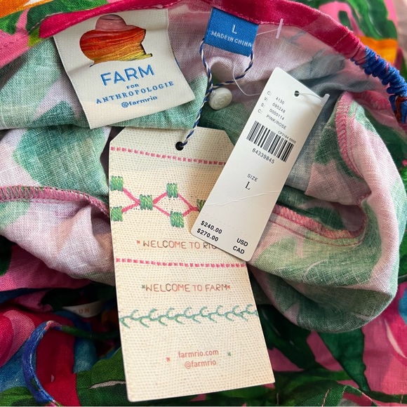 NWT Farm Rio Anthropologie Printed V-Neck Cutout Dress Pink Tropical Fresh Large - Picture 5 of 5